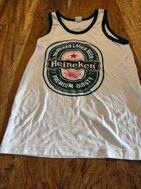 Vintage Heineken Lager Beer Ringer Tank Top White Green Size Medium